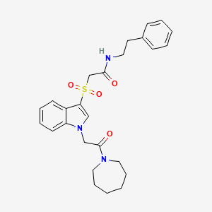 molecular formula C26H31N3O4S B2390155 2-((1-(2-(azepan-1-yl)-2-oxoethyl)-1H-indol-3-yl)sulfonyl)-N-phenethylacetamide CAS No. 878060-21-0