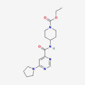 B2390213 Ethyl 4-(6-(pyrrolidin-1-yl)pyrimidine-4-carboxamido)piperidine-1-carboxylate CAS No. 1909590-54-0