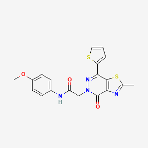 molecular formula C19H16N4O3S2 B2390214 N-(4-methoxyphenyl)-2-(2-methyl-4-oxo-7-(thiophen-2-yl)thiazolo[4,5-d]pyridazin-5(4H)-yl)acetamide CAS No. 941968-91-8