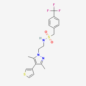 molecular formula C19H20F3N3O2S2 B2390339 N-(2-(3,5-dimethyl-4-(thiophen-3-yl)-1H-pyrazol-1-yl)ethyl)-1-(4-(trifluoromethyl)phenyl)methanesulfonamide CAS No. 2034556-95-9