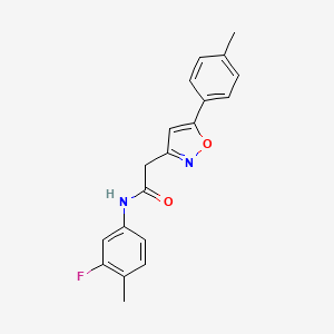 molecular formula C19H17FN2O2 B2390390 N-(3-fluoro-4-methylphenyl)-2-[5-(4-methylphenyl)-1,2-oxazol-3-yl]acetamide CAS No. 946261-77-4