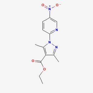 molecular formula C13H14N4O4 B2390490 ethyl 3,5-dimethyl-1-(5-nitro-2-pyridinyl)-1H-pyrazole-4-carboxylate CAS No. 346440-94-6