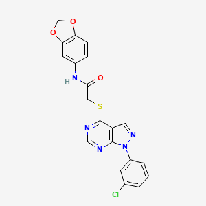 molecular formula C20H14ClN5O3S B2390496 N-(benzo[d][1,3]dioxol-5-yl)-2-((1-(3-chlorophenyl)-1H-pyrazolo[3,4-d]pyrimidin-4-yl)thio)acetamide CAS No. 872860-43-0