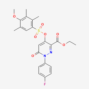 Ethyl 1-(4-fluorophenyl)-4-(((4-methoxy-2,3,5-trimethylphenyl)sulfonyl)oxy)-6-oxo-1,6-dihydropyridazine-3-carboxylate