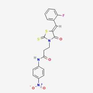 3-[(5Z)-5-[(2-fluorophenyl)methylidene]-4-oxo-2-sulfanylidene-1,3-thiazolidin-3-yl]-N-(4-nitrophenyl)propanamide