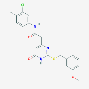 molecular formula C21H20ClN3O3S B2390570 N-(3-chloro-4-methylphenyl)-2-(2-((3-methoxybenzyl)thio)-6-oxo-1,6-dihydropyrimidin-4-yl)acetamide CAS No. 1105237-80-6