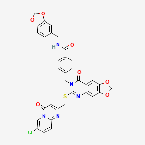 N-(1,3-benzodioxol-5-ylmethyl)-4-{[6-{[(7-chloro-4-oxo-4H-pyrido[1,2-a]pyrimidin-2-yl)methyl]thio}-8-oxo[1,3]dioxolo[4,5-g]quinazolin-7(8H)-yl]methyl}benzamide