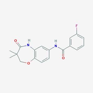 molecular formula C18H17FN2O3 B2390706 N-(3,3-dimethyl-4-oxo-2,3,4,5-tetrahydrobenzo[b][1,4]oxazepin-7-yl)-3-fluorobenzamide CAS No. 921776-96-7
