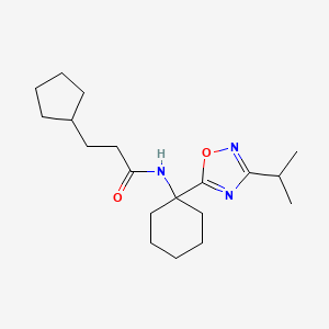 molecular formula C19H31N3O2 B2390725 3-cyclopentyl-N-[1-(3-isopropyl-1,2,4-oxadiazol-5-yl)cyclohexyl]propanamide CAS No. 1341007-02-0