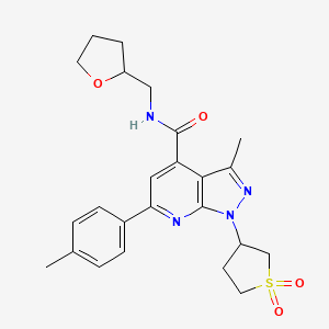 molecular formula C24H28N4O4S B2390728 1-(1,1-dioxidotetrahydrothiophen-3-yl)-3-methyl-N-((tetrahydrofuran-2-yl)methyl)-6-(p-tolyl)-1H-pyrazolo[3,4-b]pyridine-4-carboxamide CAS No. 1021250-00-9