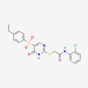 molecular formula C20H18ClN3O4S2 B2390761 N-(2-chlorophenyl)-2-({5-[(4-ethylphenyl)sulfonyl]-6-oxo-1,6-dihydropyrimidin-2-yl}sulfanyl)acetamide CAS No. 1326926-06-0