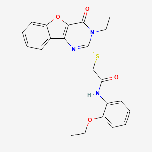 molecular formula C22H21N3O4S B2390786 N-(2-ethoxyphenyl)-2-((3-ethyl-4-oxo-3,4-dihydrobenzofuro[3,2-d]pyrimidin-2-yl)thio)acetamide CAS No. 899742-35-9