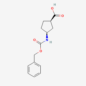 molecular formula C14H17NO4 B2390872 Cis-n-cbz-3-aminocyclopentanecarboxylic acid CAS No. 196870-66-3; 19946-44-2