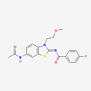 molecular formula C19H18FN3O3S B2390880 N-[(2Z)-6-acetamido-3-(2-methoxyethyl)-2,3-dihydro-1,3-benzothiazol-2-ylidene]-4-fluorobenzamide CAS No. 865160-87-8