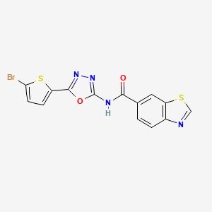 molecular formula C14H7BrN4O2S2 B2390917 N-[5-(5-bromothiophen-2-yl)-1,3,4-oxadiazol-2-yl]-1,3-benzothiazole-6-carboxamide CAS No. 1021105-11-2