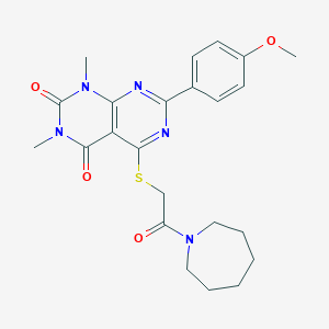 molecular formula C23H27N5O4S B2391047 5-((2-(azepan-1-yl)-2-oxoethyl)thio)-7-(4-methoxyphenyl)-1,3-dimethylpyrimido[4,5-d]pyrimidine-2,4(1H,3H)-dione CAS No. 852171-56-3