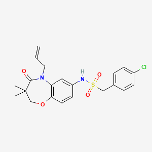 molecular formula C21H23ClN2O4S B2391155 N-(5-allyl-3,3-dimethyl-4-oxo-2,3,4,5-tetrahydrobenzo[b][1,4]oxazepin-7-yl)-1-(4-chlorophenyl)methanesulfonamide CAS No. 922078-49-7