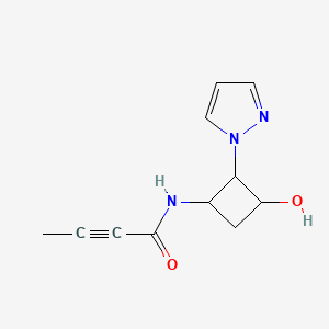 molecular formula C11H13N3O2 B2391180 N-(3-Hydroxy-2-pyrazol-1-ylcyclobutyl)but-2-ynamide CAS No. 2411274-60-5
