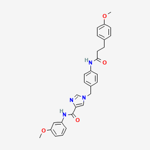molecular formula C28H28N4O4 B2391395 N-(3-methoxyphenyl)-1-(4-(3-(4-methoxyphenyl)propanamido)benzyl)-1H-imidazole-4-carboxamide CAS No. 1251558-21-0