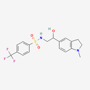 molecular formula C18H19F3N2O3S B2391400 N-(2-hydroxy-2-(1-methylindolin-5-yl)ethyl)-4-(trifluoromethyl)benzenesulfonamide CAS No. 1705899-85-9