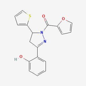 molecular formula C18H14N2O3S B2391520 furan-2-yl(3-(2-hydroxyphenyl)-5-(thiophen-2-yl)-4,5-dihydro-1H-pyrazol-1-yl)methanone CAS No. 876941-51-4