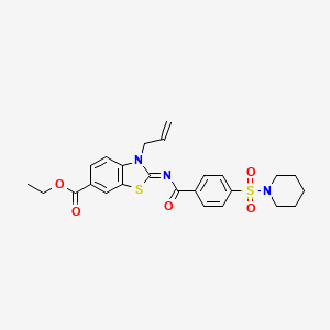 Ethyl 2-(4-piperidin-1-ylsulfonylbenzoyl)imino-3-prop-2-enyl-1,3-benzothiazole-6-carboxylate
