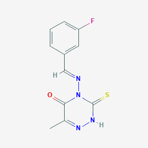 4-[(E)-(3-fluorophenyl)methylideneamino]-6-methyl-3-sulfanylidene-2H-1,2,4-triazin-5-one