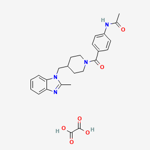 molecular formula C25H28N4O6 B2391609 N-(4-(4-((2-methyl-1H-benzo[d]imidazol-1-yl)methyl)piperidine-1-carbonyl)phenyl)acetamide oxalate CAS No. 1351619-21-0