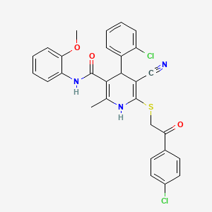B2391646 4-(2-chlorophenyl)-6-{[2-(4-chlorophenyl)-2-oxoethyl]sulfanyl}-5-cyano-N-(2-methoxyphenyl)-2-methyl-1,4-dihydropyridine-3-carboxamide CAS No. 330558-00-4