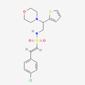molecular formula C18H21ClN2O3S2 B2391663 (E)-2-(4-Chlorophenyl)-N-(2-morpholin-4-yl-2-thiophen-2-ylethyl)ethenesulfonamide CAS No. 1090523-41-3