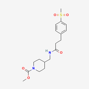 molecular formula C18H26N2O5S B2391667 Methyl 4-((3-(4-(methylsulfonyl)phenyl)propanamido)methyl)piperidine-1-carboxylate CAS No. 2034579-13-8