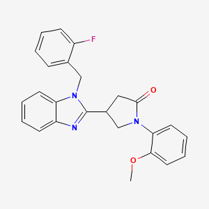 molecular formula C25H22FN3O2 B2391672 4-{1-[(2-fluorophenyl)methyl]-1H-1,3-benzodiazol-2-yl}-1-(2-methoxyphenyl)pyrrolidin-2-one CAS No. 848729-11-3