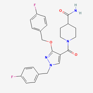 B2391680 1-(1-(4-fluorobenzyl)-3-((4-fluorobenzyl)oxy)-1H-pyrazole-4-carbonyl)piperidine-4-carboxamide CAS No. 1014069-05-6