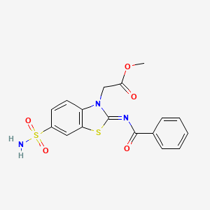 molecular formula C17H15N3O5S2 B2391684 Methyl 2-(2-benzoylimino-6-sulfamoyl-1,3-benzothiazol-3-yl)acetate CAS No. 865198-54-5