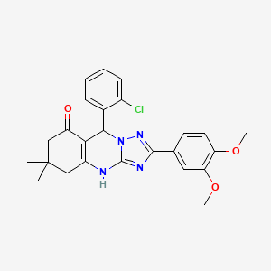 molecular formula C25H25ClN4O3 B2391686 9-(2-chlorophenyl)-2-(3,4-dimethoxyphenyl)-6,6-dimethyl-5,6,7,9-tetrahydro-[1,2,4]triazolo[5,1-b]quinazolin-8(4H)-one CAS No. 540480-45-3