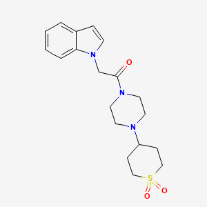 molecular formula C19H25N3O3S B2391729 1-(4-(1,1-dioxidotetrahydro-2H-thiopyran-4-yl)piperazin-1-yl)-2-(1H-indol-1-yl)ethanone CAS No. 2034375-09-0