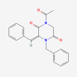 molecular formula C20H18N2O3 B2391737 1-Acetyl-4-benzyl-3-(phenylmethylene)tetrahydro-2,5-pyrazinedione CAS No. 338750-18-8