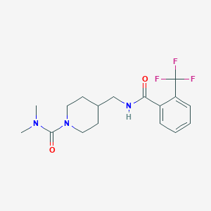 molecular formula C17H22F3N3O2 B2391745 N,N-二甲基-4-((2-(三氟甲基)苯甲酰胺)甲基)哌啶-1-甲酰胺 CAS No. 2034283-23-1