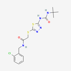 molecular formula C16H20ClN5O2S2 B2391763 2-({5-[(tert-butylcarbamoyl)amino]-1,3,4-thiadiazol-2-yl}sulfanyl)-N-[(2-chlorophenyl)methyl]acetamide CAS No. 886942-22-9