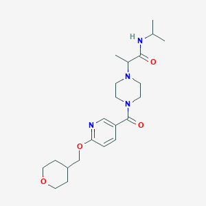 molecular formula C22H34N4O4 B2391782 N-isopropyl-2-(4-(6-((tetrahydro-2H-pyran-4-yl)methoxy)nicotinoyl)piperazin-1-yl)propanamide CAS No. 2034205-55-3