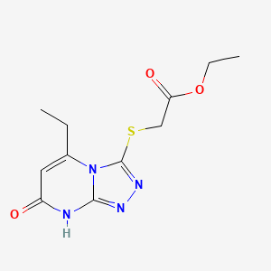 molecular formula C11H14N4O3S B2391830 Ethyl 2-((5-ethyl-7-oxo-7,8-dihydro-[1,2,4]triazolo[4,3-a]pyrimidin-3-yl)thio)acetate CAS No. 922051-88-5