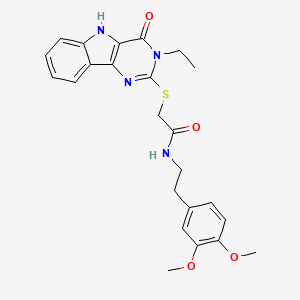 molecular formula C24H26N4O4S B2391837 N-(3,4-dimethoxyphenethyl)-2-((3-ethyl-4-oxo-4,5-dihydro-3H-pyrimido[5,4-b]indol-2-yl)thio)acetamide CAS No. 888461-76-5