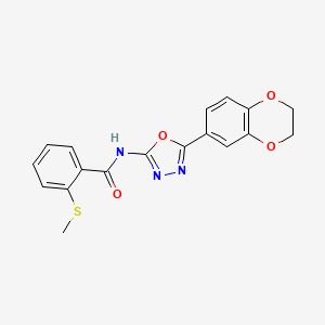 molecular formula C18H15N3O4S B2391850 N-[5-(2,3-dihydro-1,4-benzodioxin-6-yl)-1,3,4-oxadiazol-2-yl]-2-(methylsulfanyl)benzamide CAS No. 896353-15-4