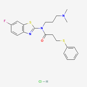 molecular formula C21H25ClFN3OS2 B2391864 N-(3-(dimethylamino)propyl)-N-(6-fluorobenzo[d]thiazol-2-yl)-3-(phenylthio)propanamide hydrochloride CAS No. 1216576-21-4