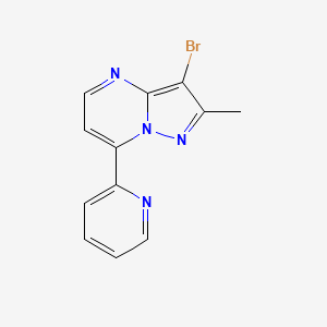 molecular formula C12H9BrN4 B2391880 3-Bromo-2-methyl-7-(2-pyridinyl)pyrazolo[1,5-a]pyrimidine CAS No. 860610-14-6