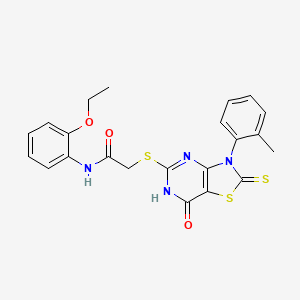 molecular formula C22H20N4O3S3 B2391928 N-(2-ethoxyphenyl)-2-((7-oxo-2-thioxo-3-(o-tolyl)-2,3,6,7-tetrahydrothiazolo[4,5-d]pyrimidin-5-yl)thio)acetamide CAS No. 1021251-50-2