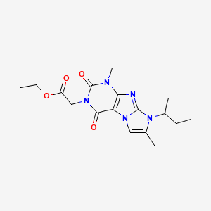 molecular formula C17H23N5O4 B2392007 ethyl 2-(8-(sec-butyl)-1,7-dimethyl-2,4-dioxo-1H-imidazo[2,1-f]purin-3(2H,4H,8H)-yl)acetate CAS No. 915930-20-0