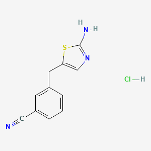 molecular formula C11H10ClN3S B2392093 3-[(2-amino-1,3-thiazol-5-yl)methyl]benzonitrile hydrochloride CAS No. 2253640-32-1