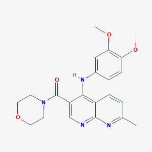 molecular formula C22H24N4O4 B2392102 (4-((3,4-Dimethoxyphenyl)amino)-7-methyl-1,8-naphthyridin-3-yl)(morpholino)methanone CAS No. 1251600-72-2