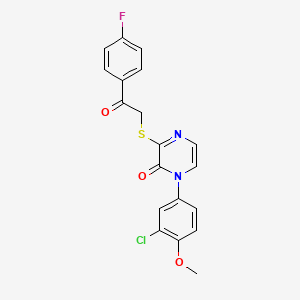 molecular formula C19H14ClFN2O3S B2392103 1-(3-chloro-4-methoxyphenyl)-3-{[2-(4-fluorophenyl)-2-oxoethyl]sulfanyl}-1,2-dihydropyrazin-2-one CAS No. 899944-09-3